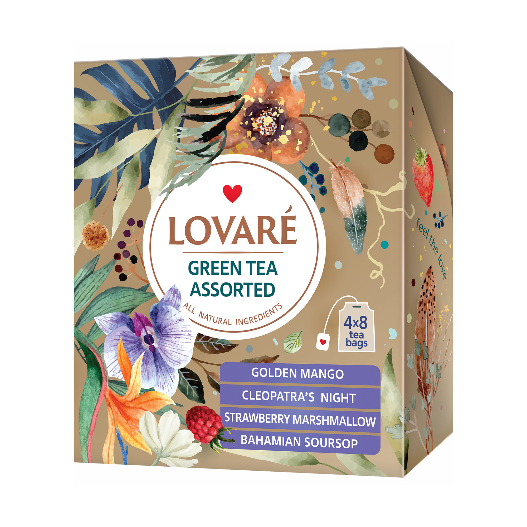 Зелений чай Lovare Асорті, в пакетиках, 32*1.5 г